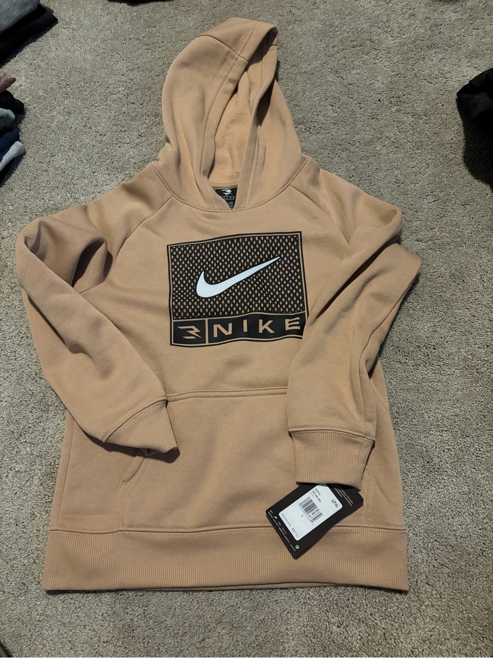 New- Nike Boy’s Tan Fleece Logo Hoodie